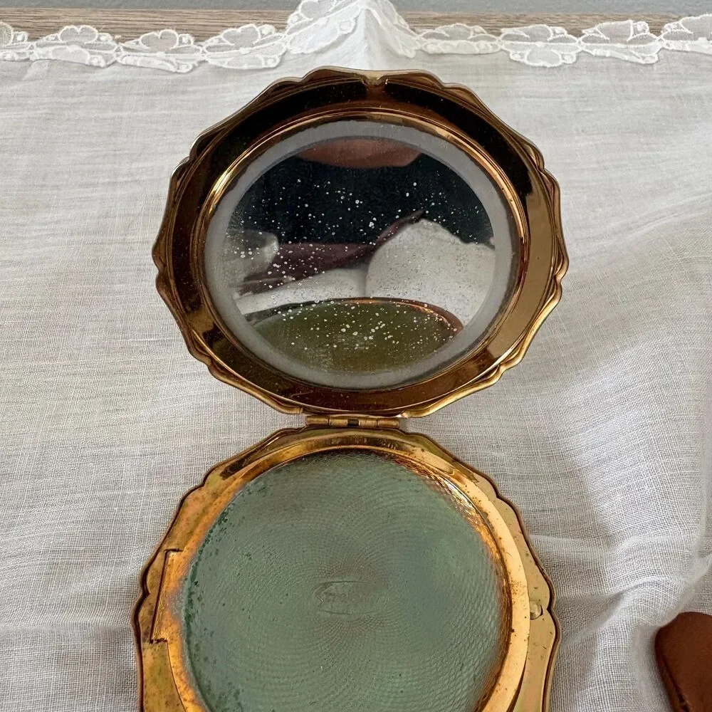 Vintage Stratton Powder Compact Mirror, Made In England, Ornate Maroon Enamel